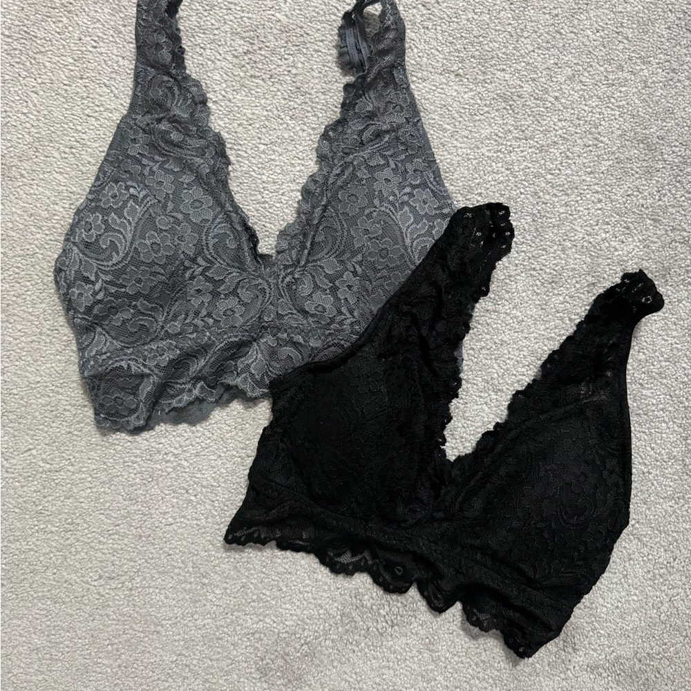 Lace Bralette Set - Black and Gray